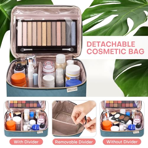 Large Makeup Bag with Mirror Double Layer Travel Make Up Organizer Case