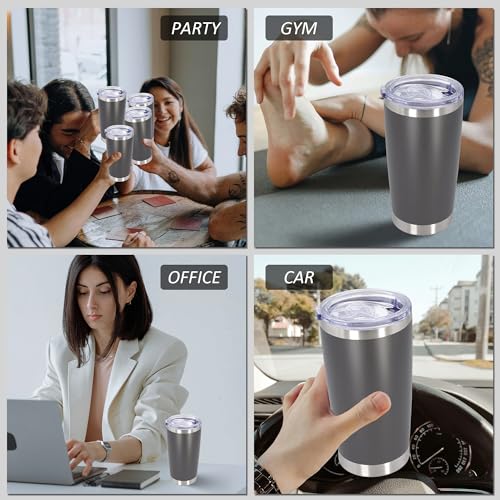 20oz Tumbler with Lid Stainless Steel Tumblers Insulated Mug Grey 6P (6 Count)