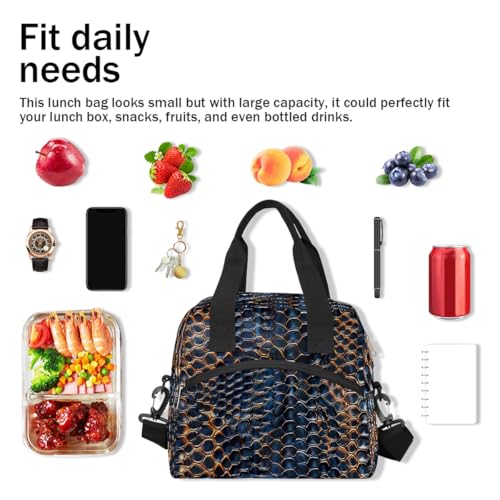 Snake Skin Blue Insulated Lunch Bag for Women Girl Reusable Lunch Tote Box With Shoulder Strap Lightweight Thermal Cooler Meal Prep Bag for Work School Office Picnic (print 10)