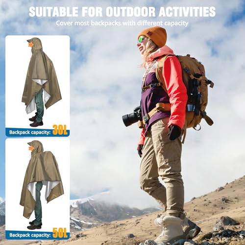 Hooded Rain Poncho for Adult Waterproof Lightweight Raincoat