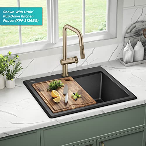 Bellucci 25 inch Granite Workstation Drop In Top Mount Single Bowl Kitchen Sink in Metallic Black with Accessories