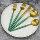 Green Handle Matte Gold Silverware