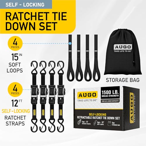 Self Locking Retractable Ratchet Straps (4 Count)
