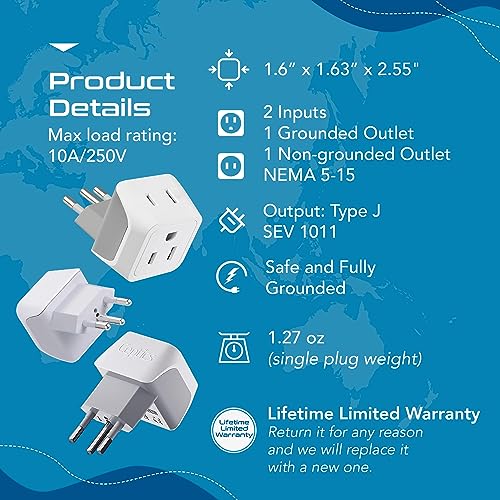 Switzerland Travel Adapter Plug with Dual USA Input