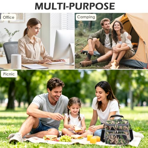 Double Layer Cooler Insulated Lunch Bag Adult Lunch Box Large Tote Bag for Men (Forest)