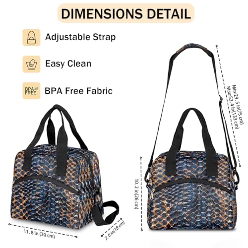 Snake Skin Blue Insulated Lunch Bag for Women Girl Reusable Lunch Tote Box With Shoulder Strap Lightweight Thermal Cooler Meal Prep Bag for Work School Office Picnic (print 10)