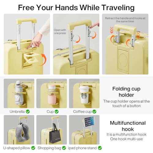 Checked Luggage with Cup Phone Holder and Charger Hard Shell Suitcases with Spinner Wheels