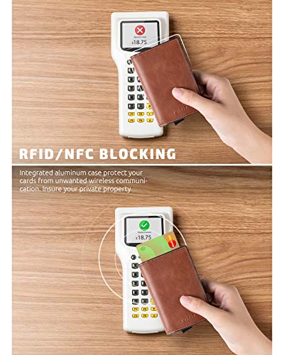 Card Holder Pop Up Slim Wallet Leather RFID Blocking Card Case Up to 8 Credit Cards Brown (7 Count)
