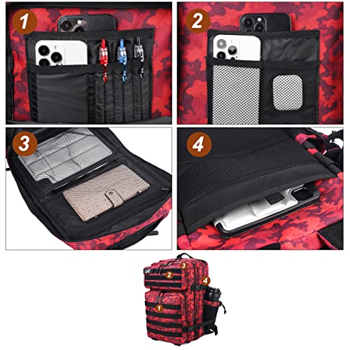 Military Tactical Backpack for Men and Women 45L Army 3 Days Assault Pack Bag Large Rucksack with Molle System Red Black