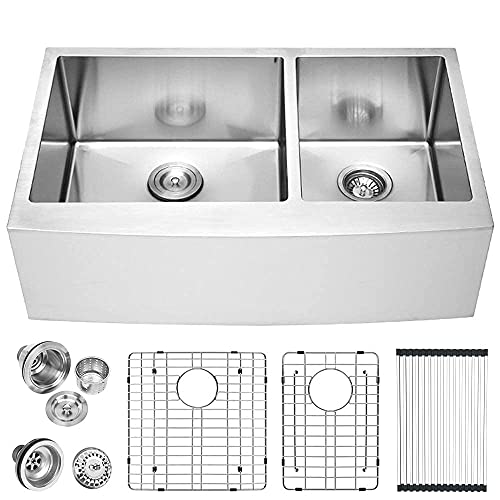 36 Inch Double Bowl Farmhouse Kitchen Sink T304 16 Gauge Stainless Steel Undermount Farmhouse Kitchen Sinks 60