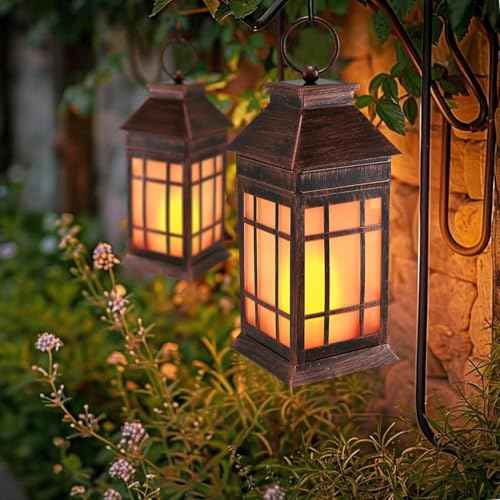 18" Solar Lanterns Outdoor Waterproof Flickering Flame Copper