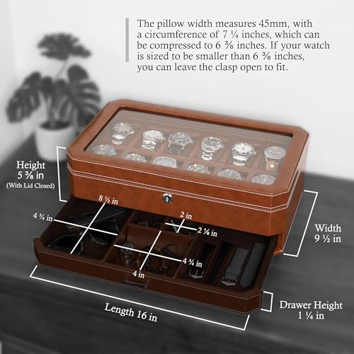 12 Slot Leather Watch Box with Valet Drawer