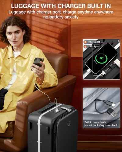 24 Inch Top Opening Checked Luggage with Cup Holder and USB Ports