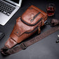 Leather Sling Bag Mens Chest Bag Casual Shoulder Crossbody Bags Travel Hiking Backpacks Daypack with USB Charging Port