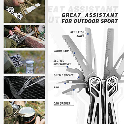 Multitool, 21-in-1 Stainless Steel Pocket Knife with Screwdriver Sleeve, Self-locking Pliers with Sheath-Perfect for Outdoor, Survival, Camping, Hiking, Simple Repair