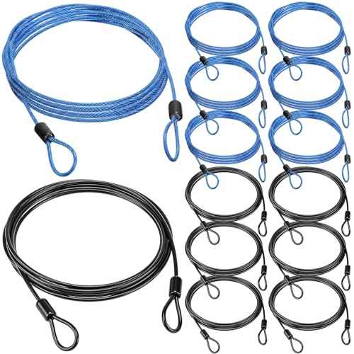 12 Pack Security Cable Luggage Lock with Loops 7 ft 3mm Braided Steel Coated Bike Cable Wire Double Loop Anti Theft Safety for U Lock (12 Count)