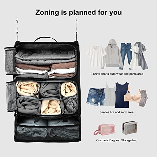 Travel Portable Hanging Shelves Closet Organizer Packing Luggage Storage with Multifunctional and Foldable Invisible Compartment