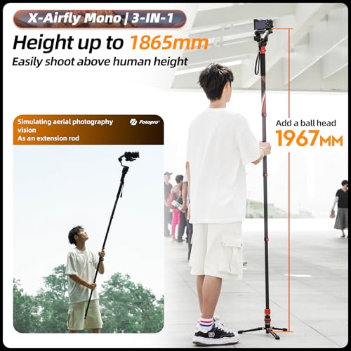73" 3-in-1 Carbon Fiber Monopod with Pedal, Carbon Fiber Travel Monopod with Feet Max Load 22lbs for DSLR Camera Stabilizer Videography Kit, X-Airfly Mono Grey