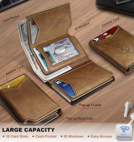 Men Slim Leather Wallet Metal Case Money Clip