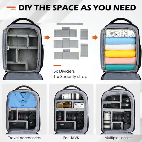 Camera Bag Backpack Professional for DSLR SLR Mirrorless Camera Waterproof Laptop Back Pack 15.6 Inch with Rain Cover Anti Theft Travel Case Large Capacity Photography Backpack Black