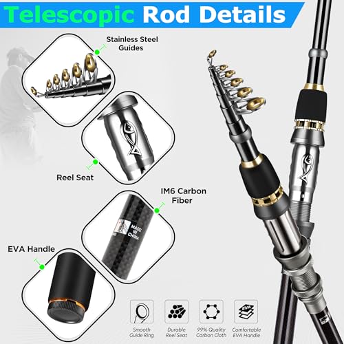 Collapsible Telescopic Fishing Rod Pole and Reel Combo Starter Kit (376 Count)