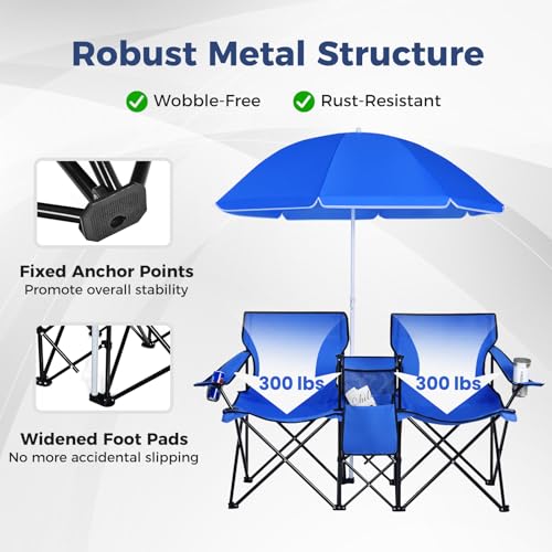 Double Camping Chair with Umbrella