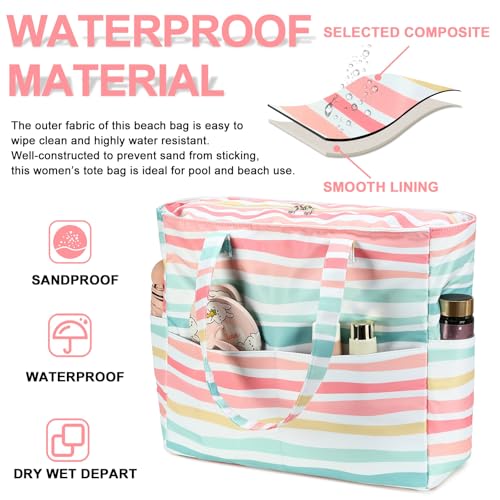Waterproof Beach Tote Pool Bags for Women Ladies Extra Large Carry On Bag With Wet Compartment for Weekender Travel