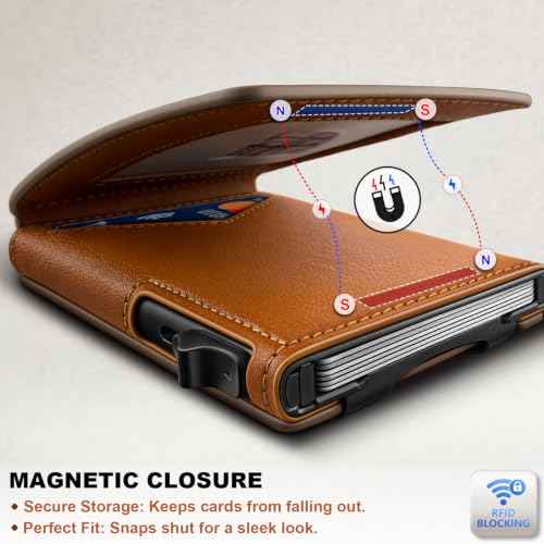 Men Slim Magnetic Leather Airtag Wallet Metal Case Money Clip