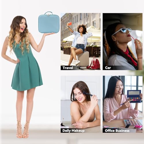 Travel Makeup Bag with LED Mirror and 10x magnifying glass with 3 Lighted Settings