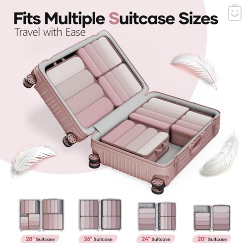 6/9/11 Set Compression Packing Cubes for Travel Essentials,Compressible Expandable Large Luggage Organizer Bags for Clothing,Space Saver Bags with Over 1000 pcs of Mesh Holes(Light Coral) (6 Count)