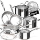 11-Piece Tri-Ply Stainless Steel Pots and Pans Set, 18/10 Stainless Steel Cookware Set with Steamer Insert, Induction Kitchen Cookware Sets with Cool Ergonomic Handles, Dishwasher, Oven Safe (11 Count)