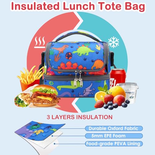 Kids Double Decker Cooler Insulated Lunch Bag Large Tote for Boys