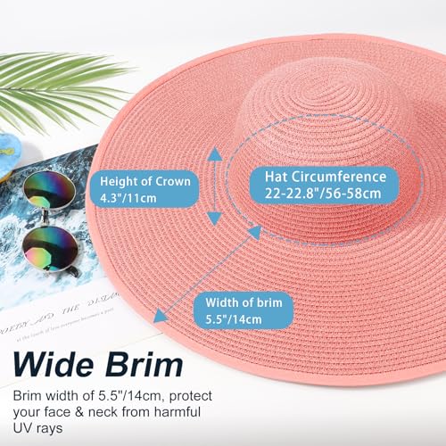 Sun Hats for Women Wide Brim Summer Hat Large Floppy Sun Straw Hat Foldable Packable Beach Hats UPF 50+