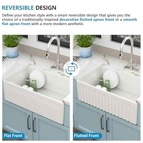 30"x18" White Farmhouse Kitchen Sink