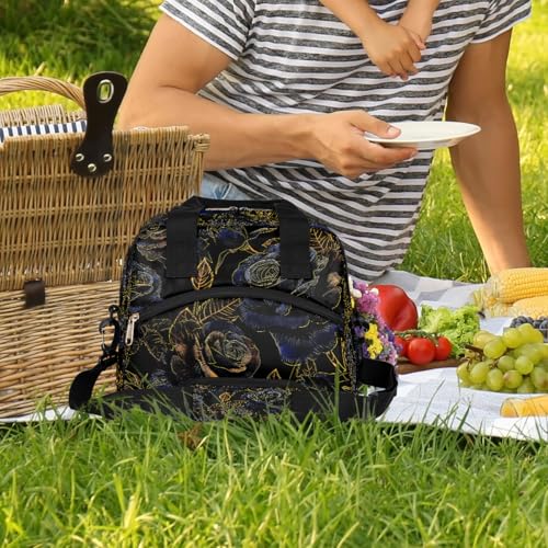 Blue Rose Flower Insulated Lunch Bag for Women Girl Reusable Lunch Tote Box With Shoulder Strap Lightweight Thermal Cooler Meal Prep Bag for Work School Office Picnic (print 8)