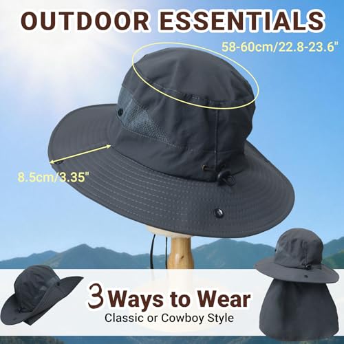 Sun Bucket Hats for Men Women Fishing Hat with Neck Flap Khaki