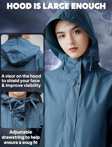 Waterproof Rain Poncho for Women Packable Hooded Raincoat with Pocket
