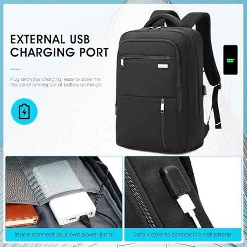 15.6 Inch Water Resistant School bags College Backpack for Men Women with USB Charging Port Business Backpack