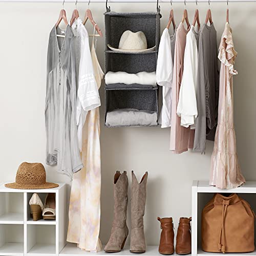 3‑Shelf Hanging Closet Organizer with Hooks in Poly Linen and PEVA Shelving