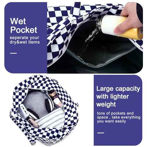 Waterproof Beach Tote Pool Bags for Women Ladies Extra Large Carry On Bag With Wet Compartment for Weekender Travel