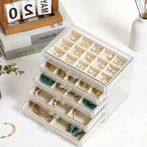 Acrylic Jewelry Organizer Box with 5 Drawers