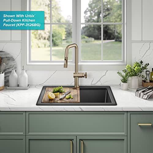 Bellucci 25 inch Granite Workstation Drop In Top Mount Single Bowl Kitchen Sink in Metallic Black with Accessories