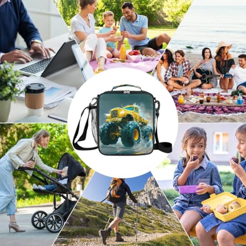 Monster Truck Kids Lunch Box for Girls Boys Reusable Insulated Lunch Bag for Kids Toddler Thermal Cooler Spacious Lunchbox with Shoulder Strap Lunchbag for School Work Picnic (print 5)