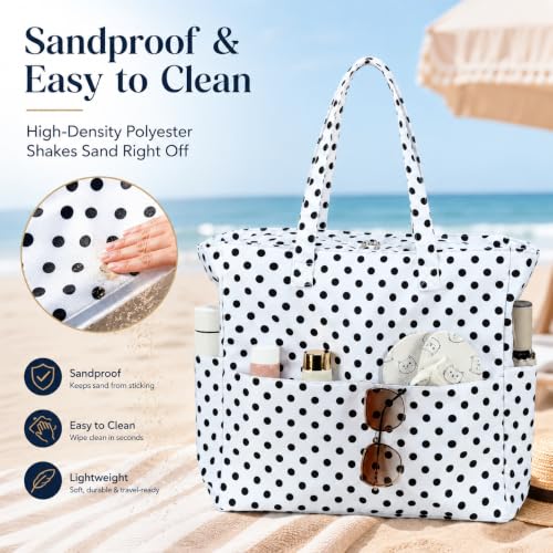Beach Bag Waterproof Sandproof Women Beach Tote Pool Bag with Zipper for Gym Grocery Travel with Wet Pocket