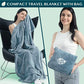 Compact 2-in-1 Travel Blanket Pillow for Airplane Flight, Blue