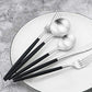 Black Handle Matte Silver Silverware Set