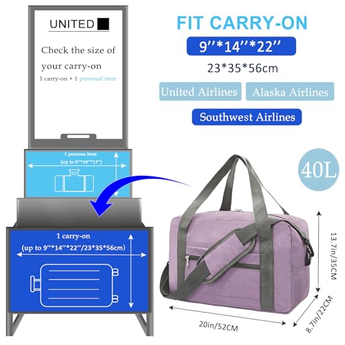 Foldable Carry on Luggage Bag 22x14x9 Personal Item Bag for Airplanes Travel Duffel Bag for Women and Men
