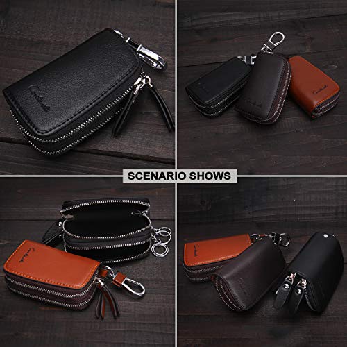 Genuine Leather Car Key Keychain Holder Metal Hook and Keyring Zipper
