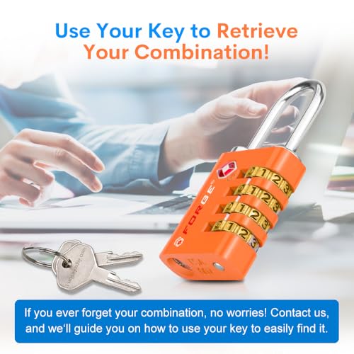 Dual-Opening: Key or Combination Access Lock, TSA Approved Locks for Luggage, Pelican case, Travel, Gym, School, Stainless Steel Shackle.(Orange, 2 Pk) (2 Count)
