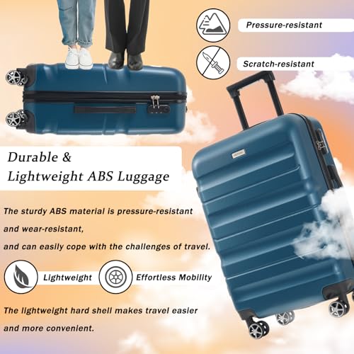 Luggage Sets 6 Piece Hardshell ABS Suitcases with 8 Silent Spinner Wheels Durable and Lightweight Travel Luggage for Family Trips Ink Blue